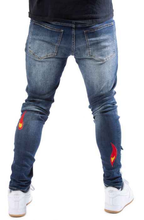 Hagan Flame Patch Jeans Medium Blue