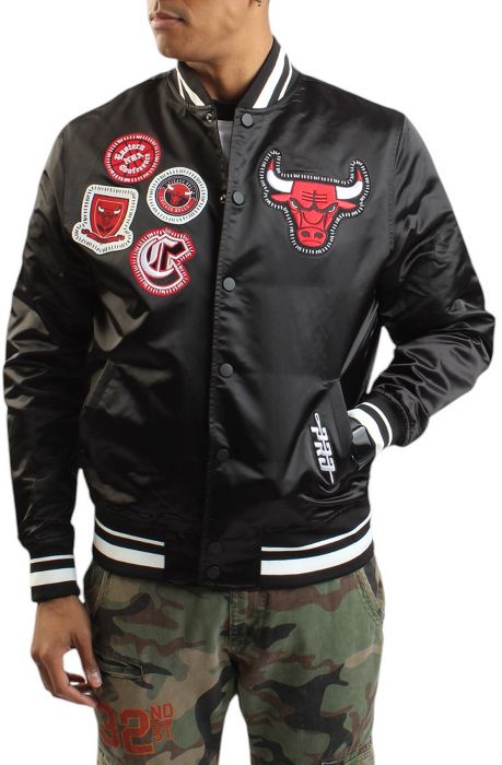 NBA Chicago Bulls Pick Stitch Satin Jacket  Black