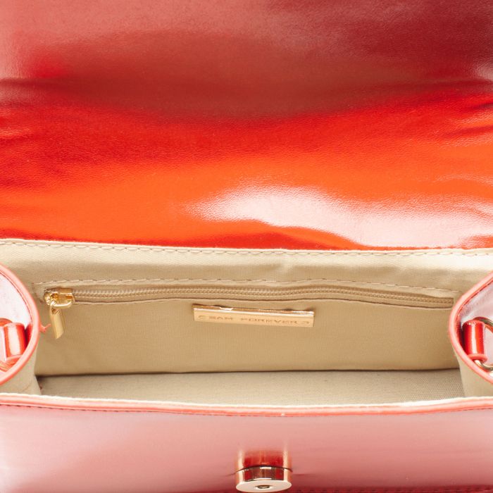 Metallic Flap Top Handle Crossbody Bag Red