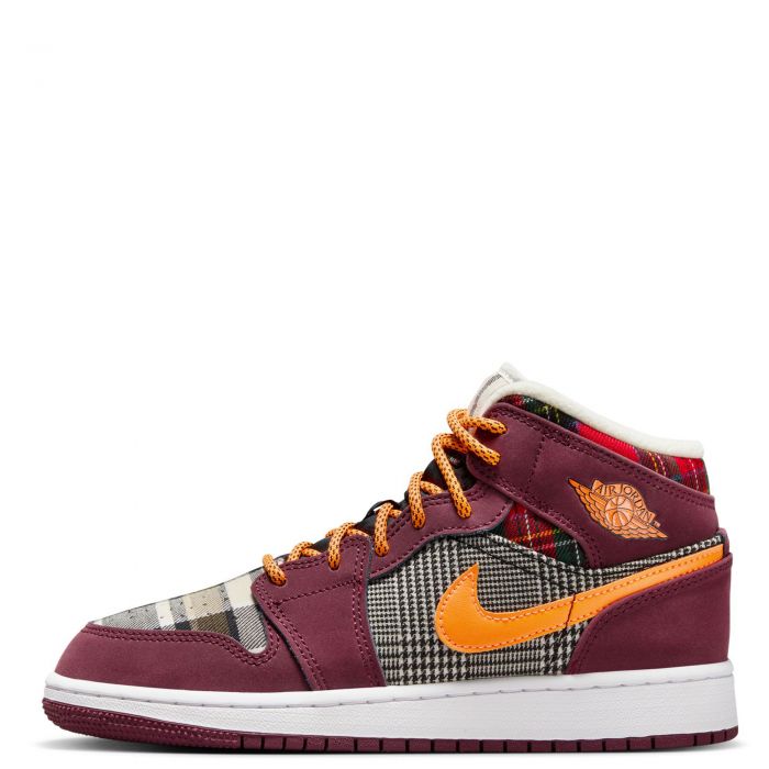 Grade School Air Jordan 1 Mid SE Night Maroon/Total Orange-Black-White