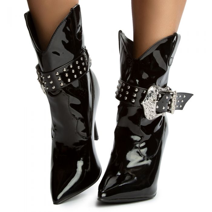 zydeco pointy toe buckle booties