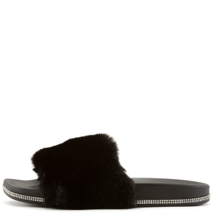 Madelle-01 Fur Slides Black Fur