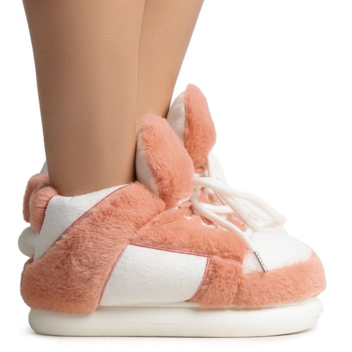 Furry Sneaker Slipper  White/Pink
