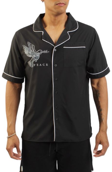 Peace Woven Button-Down Shirt  Black