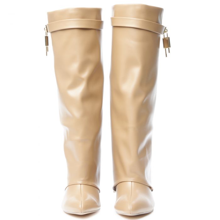 Mutto-1 Drape Knee High Boot Beige