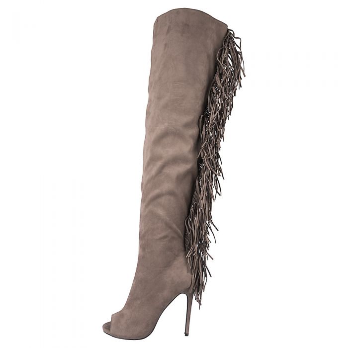 Women's Thigh-High Fringe Boot Rose Grey