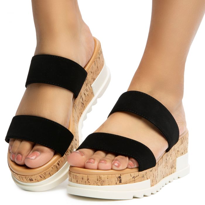 Fortune Dynamics Poppin S Cork Wedge Sandals Fd Poppin S Black Nb Shiekh