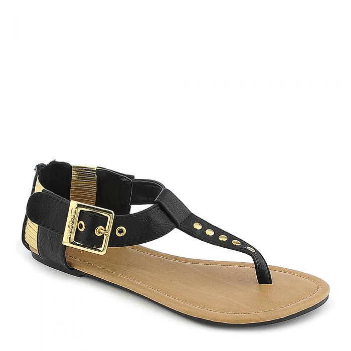 black and gold flat sandals
