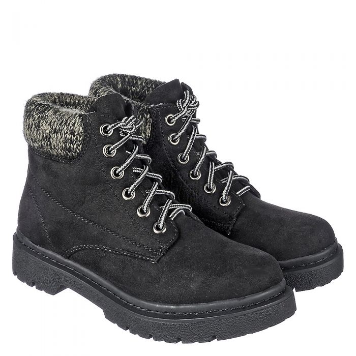 Women's Low Heel Ankle Boot Mills-S BLACK/GREY