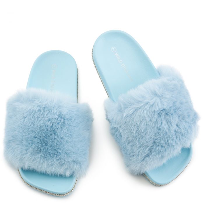 Madelle-01 Fur Slides Baby Blue Fur