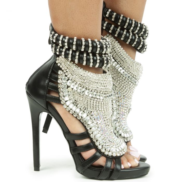 Pusher Rhinestone High Heel Black