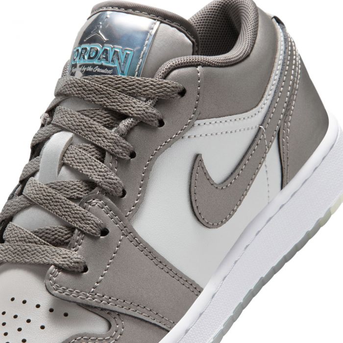 Grade-School Air Jordan 1 Low SE Flat Pewter/Blue Chill-Photon Dust-White