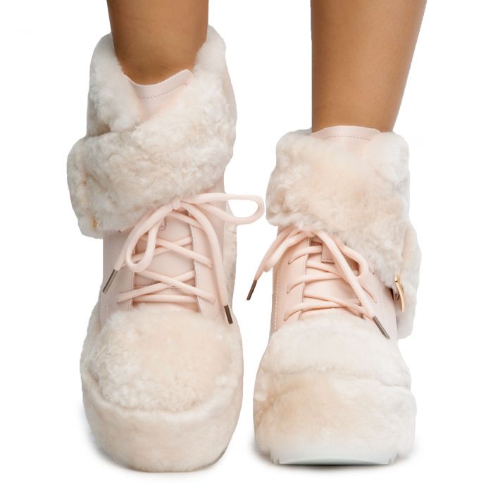 pink fur wedges