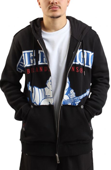 Exaggerated Icon Raw Trim Zip Hoodie  Black