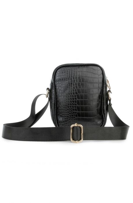 The Black Croc Skin Cross Body Bag in Black Black