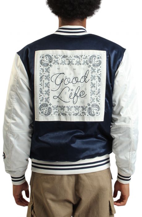 Good Life Varsity Bomber Jacket Dress Blue/Winter White