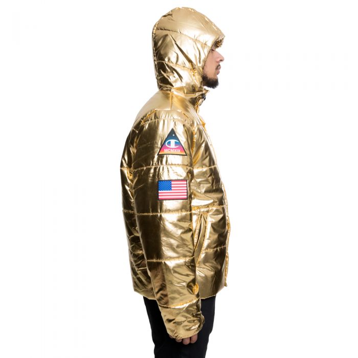 metallic gold puffer jacket