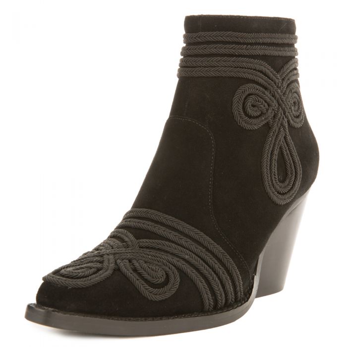 Jeffrey Campbell Gatlin-EMB Black Suede Heeled Booties BLACK