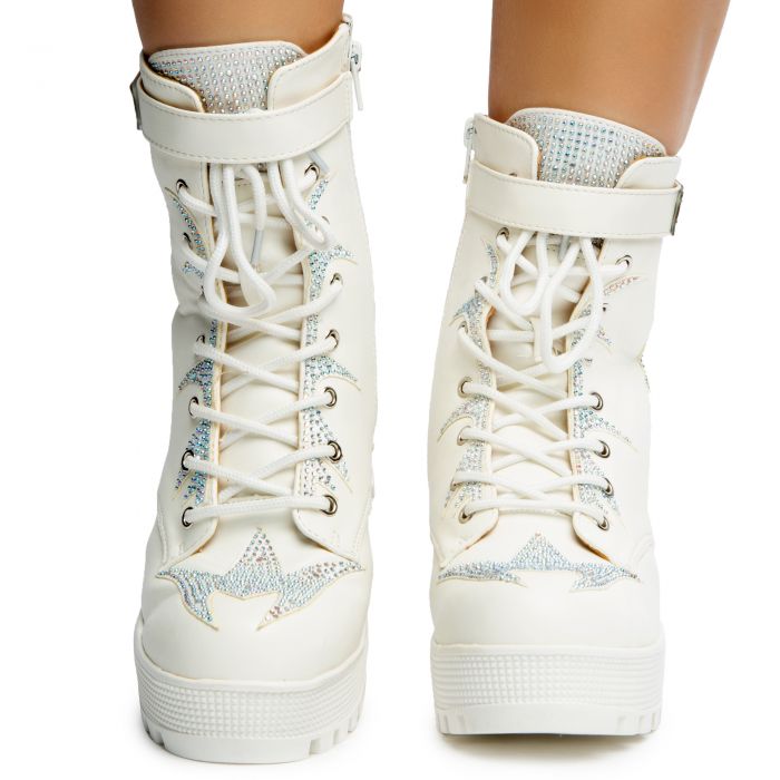 Kinsley-6 Rhinestone Booties White