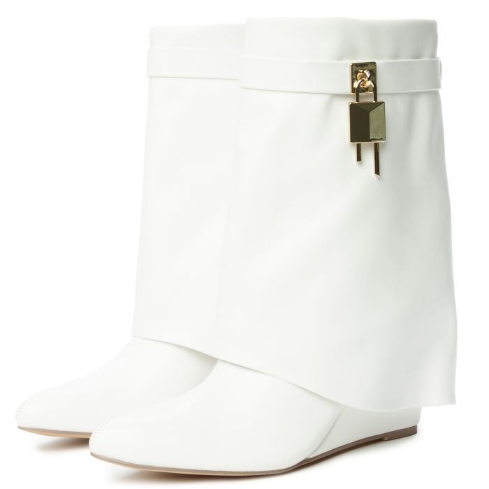 Mutto-2 Drape Mid-Calf Wedge Boot White
