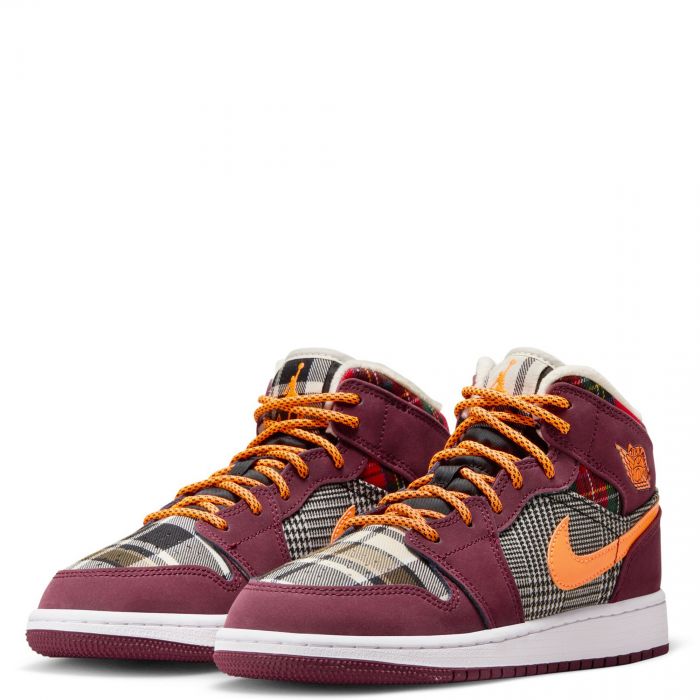 Grade School Air Jordan 1 Mid SE Night Maroon/Total Orange-Black-White