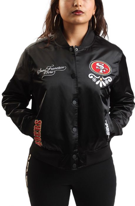 NFL San Francisco 49ers Sugar Skull Satin Jacket  Black