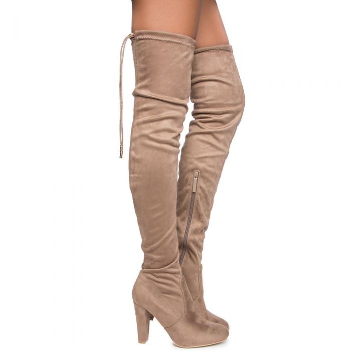 SHIEKH Women's Eve-01 Over The Knee Boot EVE-01 TH/TAUPE SUEDE - Shiekh