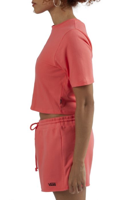 Flying V Sport Crop Crew Tee Coral Pink