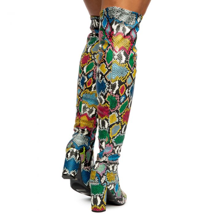 Bellflower-56 High Heel Boots Multi Snake