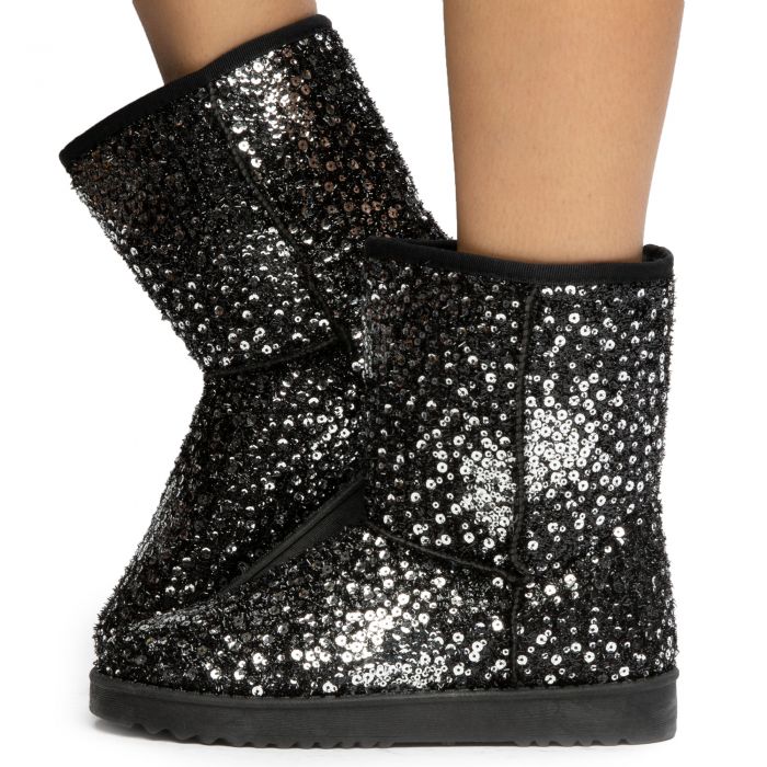 silver sequin booties