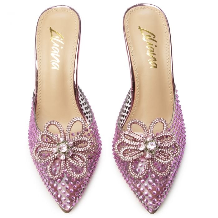 Divinny-1 Clear Rhinestone Pump Pink