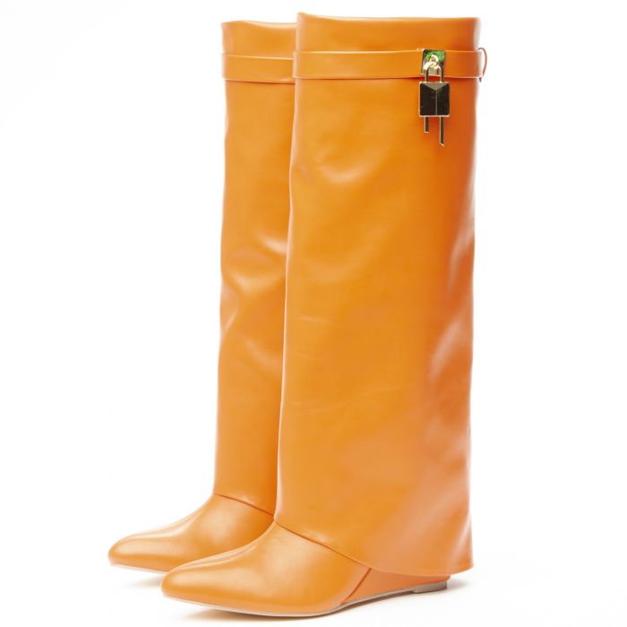 Mutto-1 Drape Knee High Boot Orange