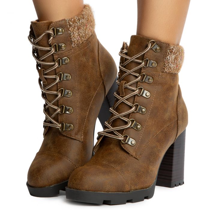 Pilate-11 Lace-Up Booties Tan
