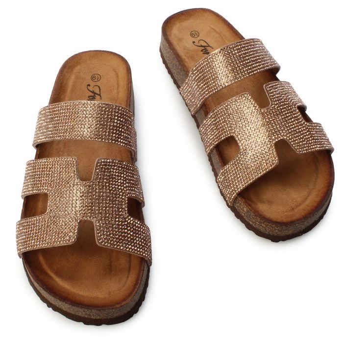 Berk-32 Rhinestones Sandal Rose Gold