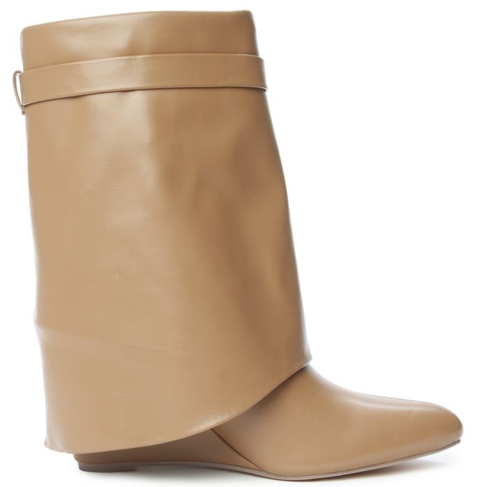 Mutto-2 Drape Mid-Calf Wedge Boot Beige