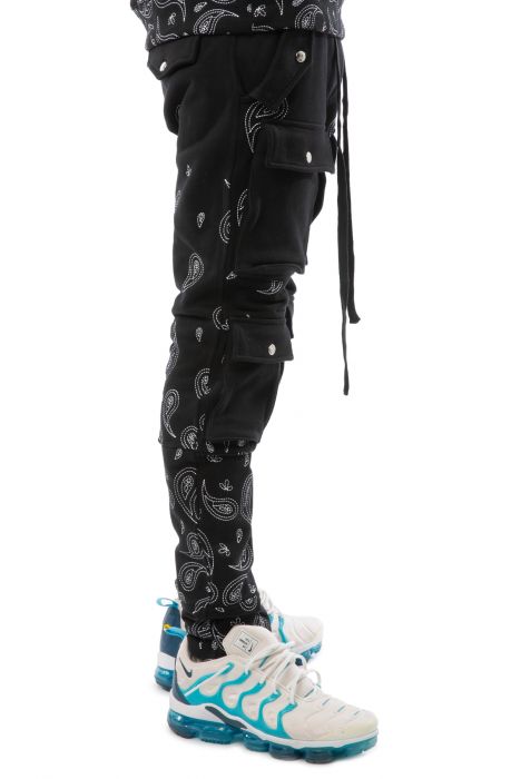 Condo Paisley Embroidered Cargo Joggers Black