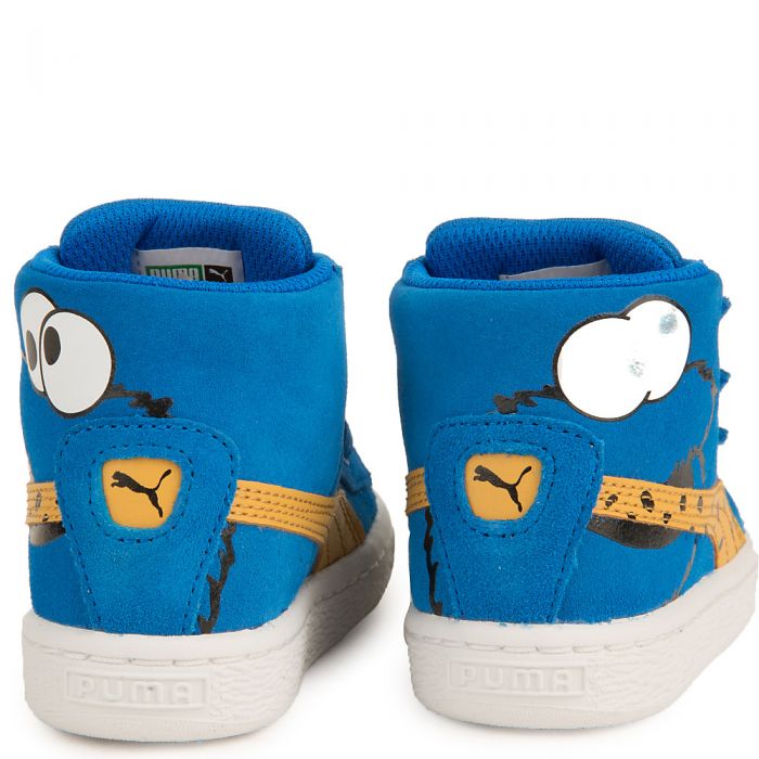 Infant Suede Mid Sesame Cookie Monster V Casual Velcro Sneaker Blue/White/Black
