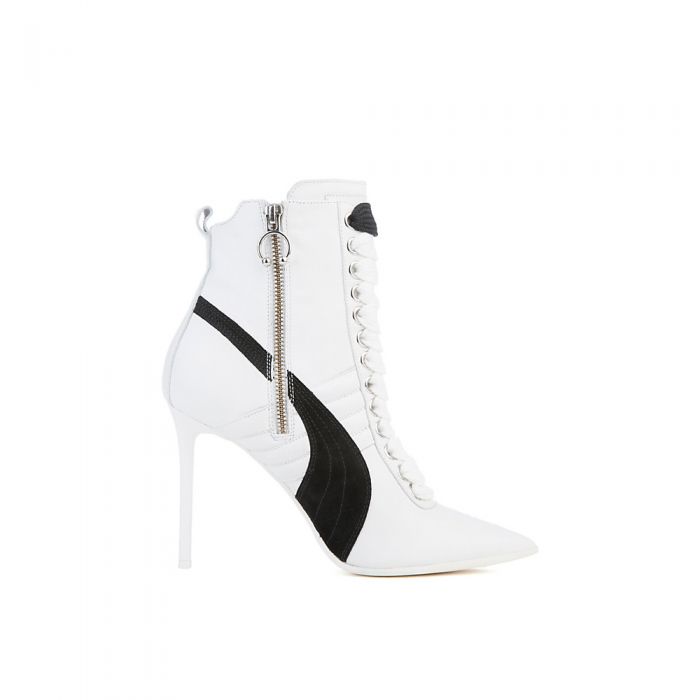 Women's Rihanna High Heel Leather Ankle Boot White/Black
