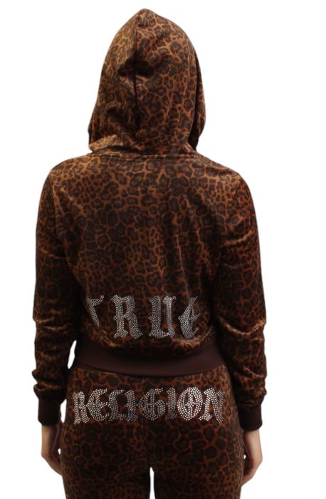 Velour Leopard Zip Hoodie  Brown/Black
