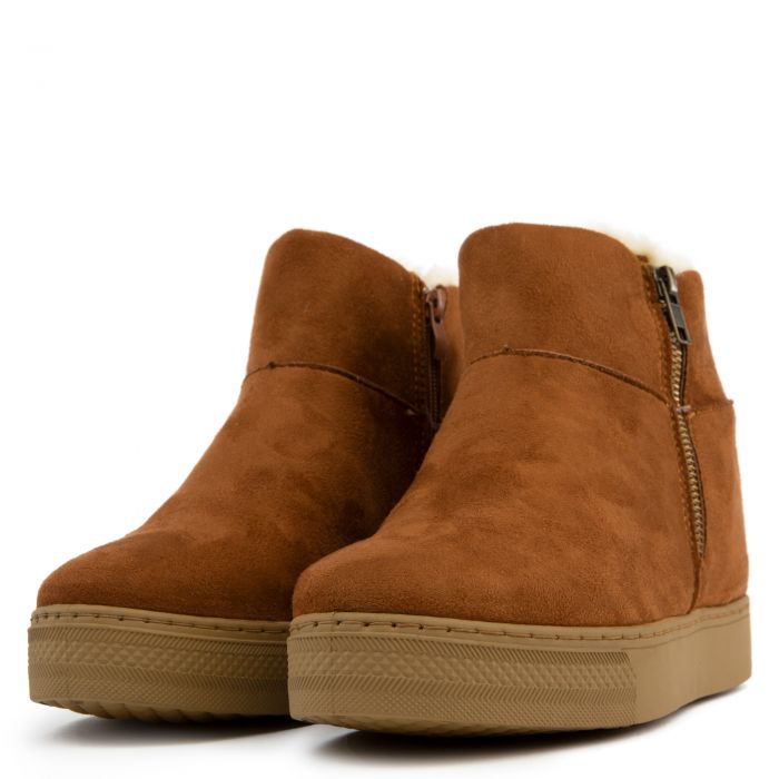 Rise-10 Zip Wedge Booties Tobacco Faux Suede