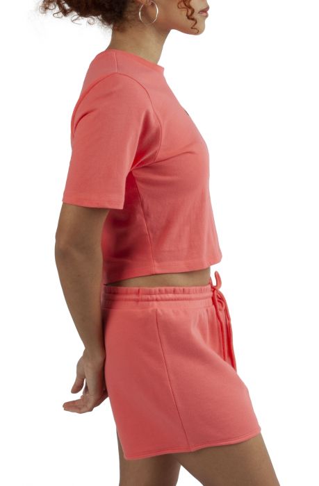Flying V Sport Crop Crew Tee Coral Pink