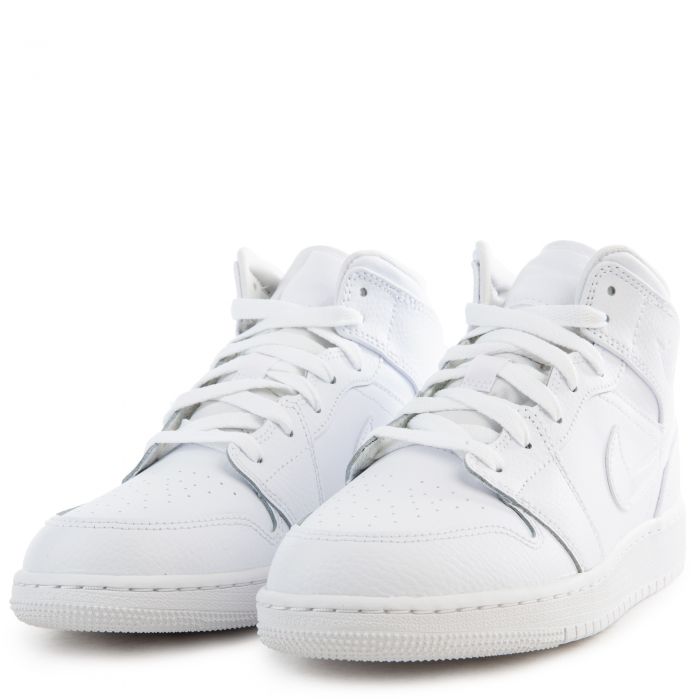(GS) Air Jordan 1 Mid White/White-White