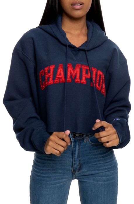 navy blue champion cropped hoodie