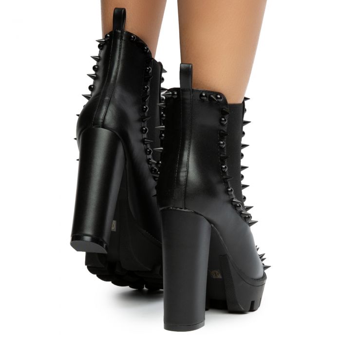 Jagged Chunky Spiked Booties Black