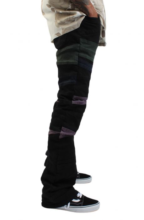 Color Panel Stacked Flare Jean  Black