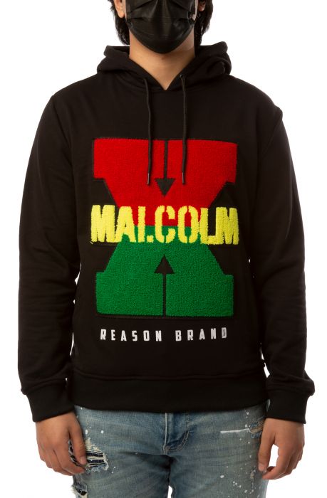 REASON Malcolm X Chenille Pullover Hoodie J-04BLK - Shiekh