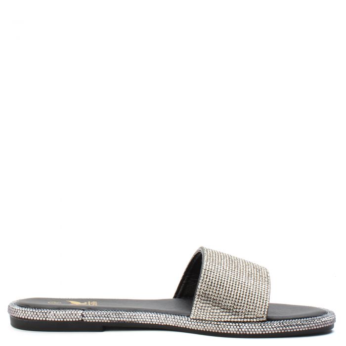 Zoe-1 Rhinestone Flat Sandal Black