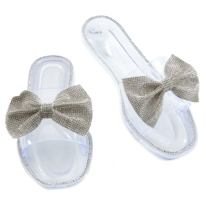 Jacelyn-05 Bow Flat Sandals Clear