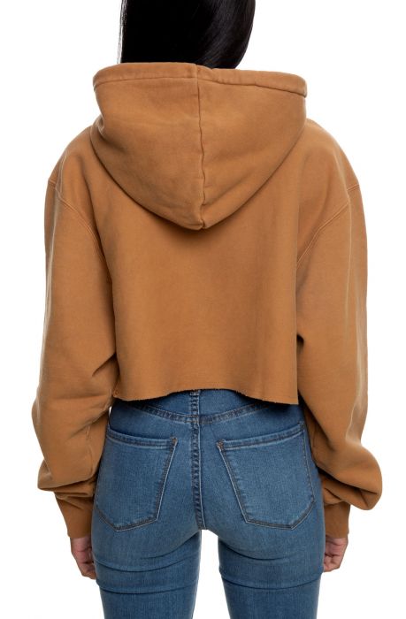 Vintage Wash Reverse Weave Cropped Hoodie Brown