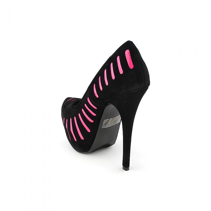 Women's 076 High Heel Dress Shoe Black/Neon Fuchsia